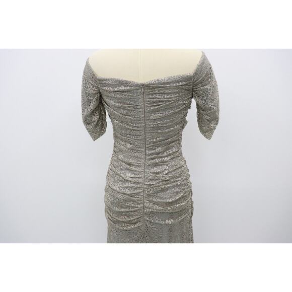 Badgley Mischka Lace Gown Silver Off the Shoulder Dress Size 8 Retail $660 - Picture 11 of 16
